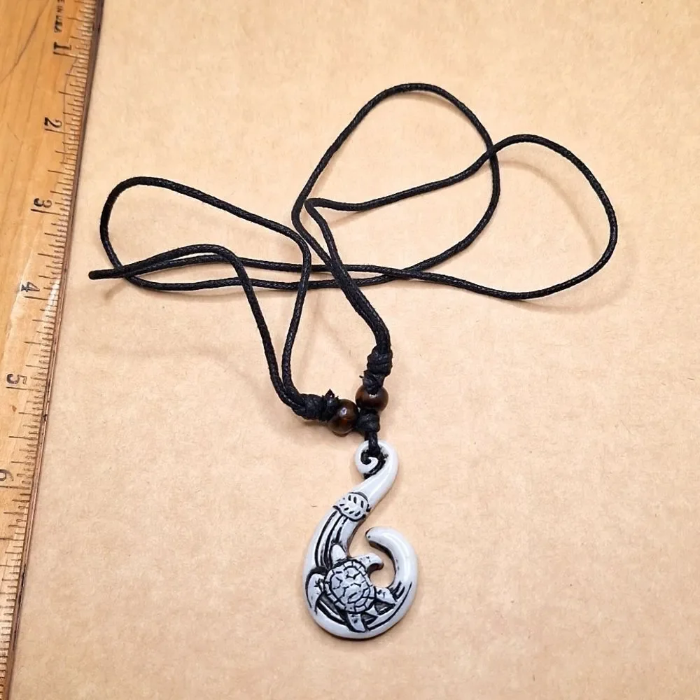 Turtle Hawaiian fish hook necklace adjustable Tribal pendant nautical jewelry